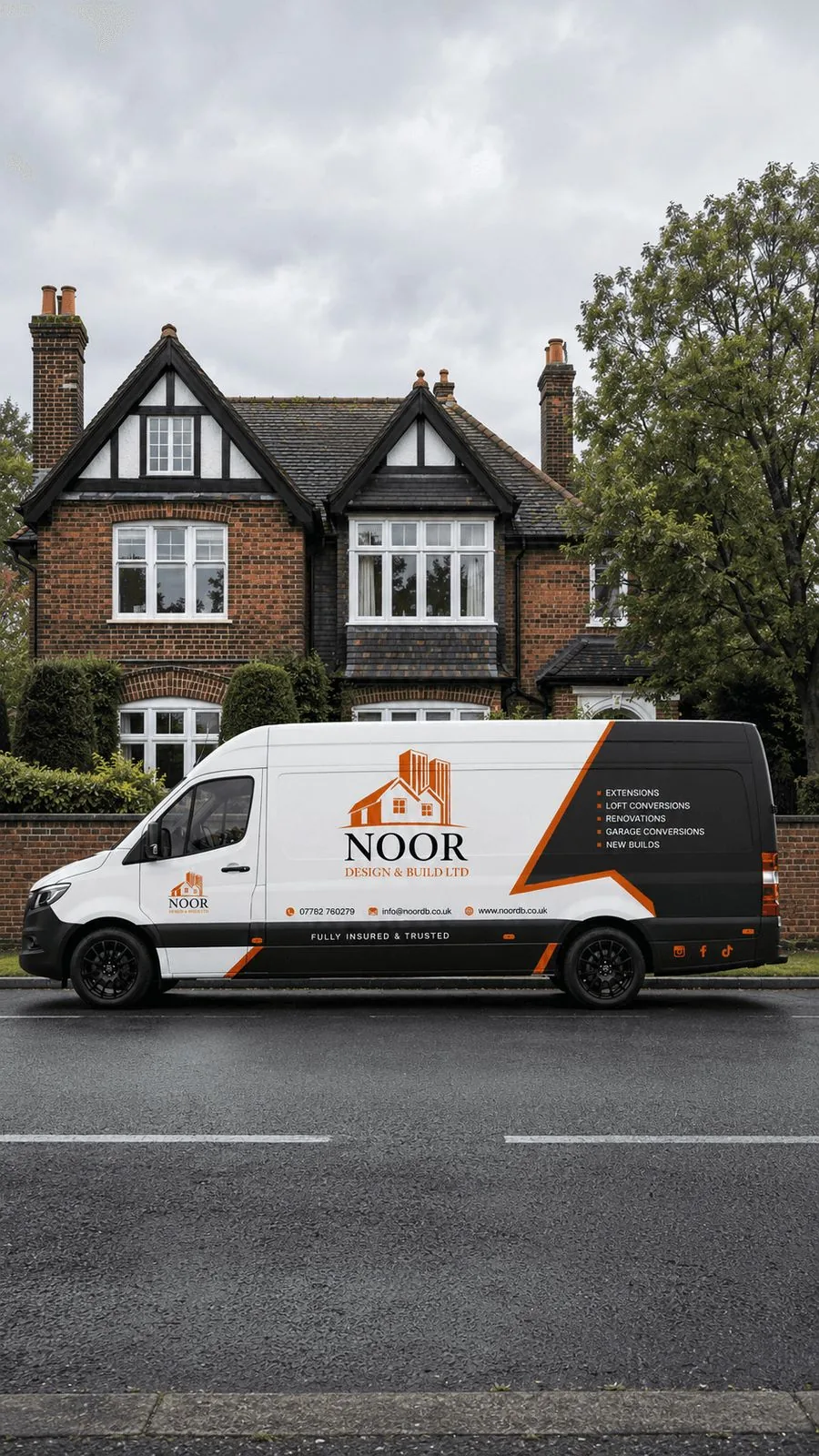 The branded NOOR Design & Build van outside a residential project in Bristol